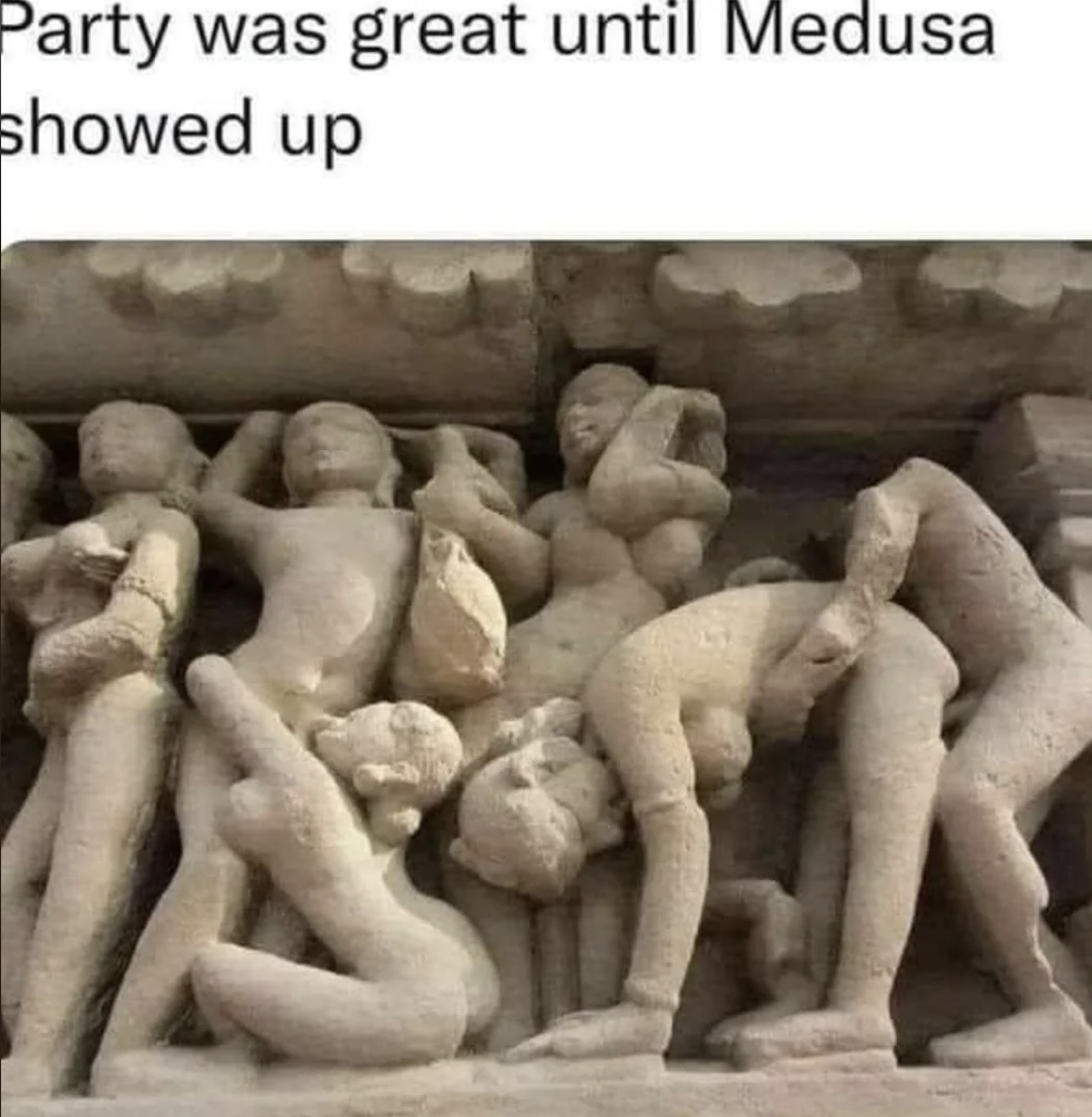 Medusa funny statue swinger meme